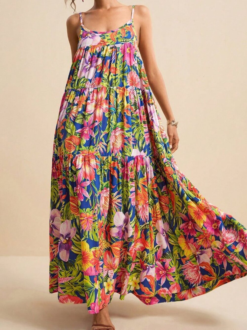 Blue Boho Women's Elegant Tropical Floral Full-Print Vacation Dress - Picture 6 of 8